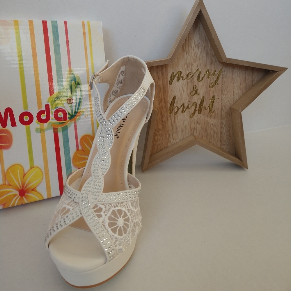 Top Moda White Party Lace Stiletto Pumps,SZ 7,NEW